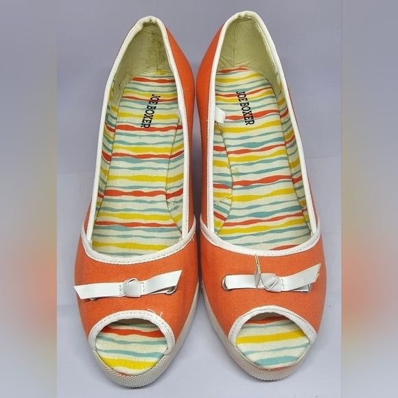 Joe Boxer Women's Orange Canvas Wedges Size 9 - Picture 5 of 11